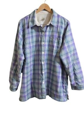 L.L. Bean Women's Plaid Green & Purple Cabincore Fleece Lined Shacket. Size 1X